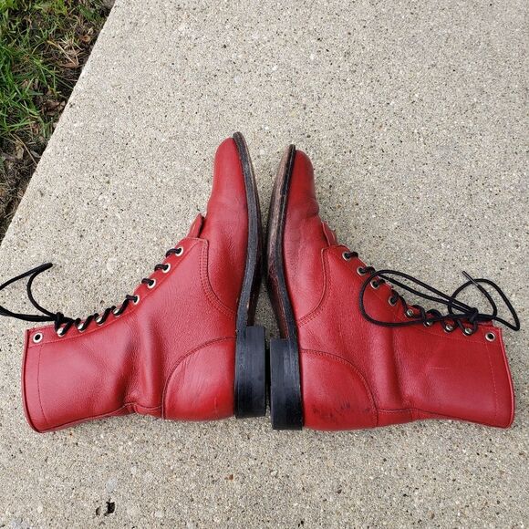 Red Combat Boots Size 6B Justin Prairie Peasant Goth Alternative Academia Women - Picture 5 of 8